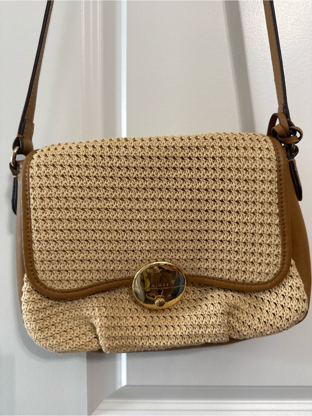 NWOT Aimee Woven Straw Crossbody Bag with Tan Trim! Summer Staple